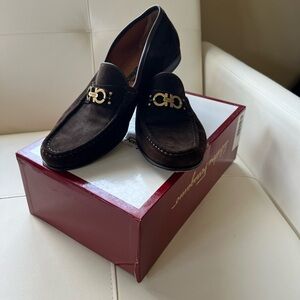 Salvatore Ferragamo Men's Brown Suede Leather Slip On Loafer Shoes Size 12